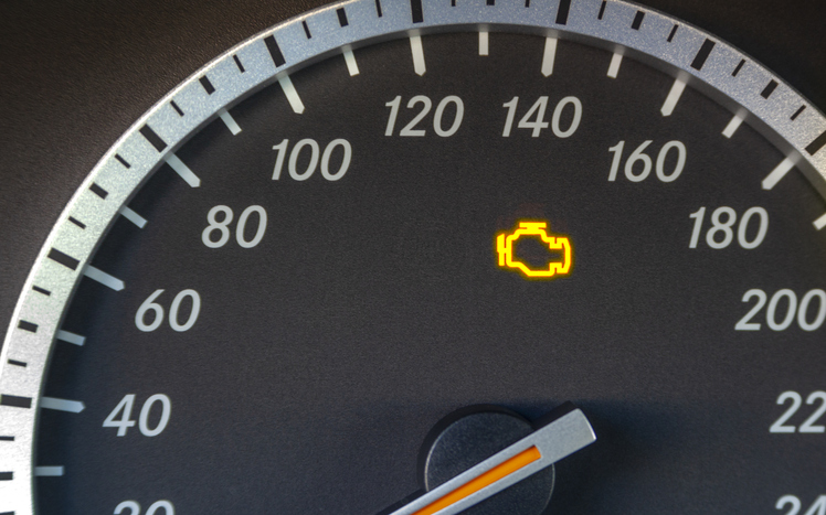 Engine failure symbol lights up in the dashboard of the car